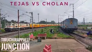 PARALLEL ACTION OF CHOLAN SPECIAL DEPARTING AND TEJAS SPECIAL ARRIVING AT TIRUCHIRAPPALLI JUNCTION