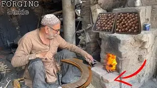Forging a Damascus Sickle from Rusted File & Bearings | Amazing Blacksmithing Techniques!