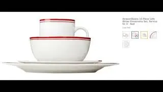 AmazonBasics 16-Piece Cafe Stripe Dinnerware Set, Service for 4 - Red