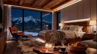 Soft Jazz Music for Sleeping 🌙 Cozy Bedroom with Mountain View Night Ambience