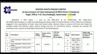 MIDANI HYDERABAD ITI PARMINENT JOBS, MIDANI DIPLOMA JOBS