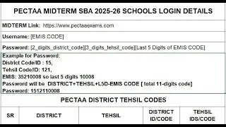 PECTAA SBA Midterm 2025-26 | School Login Username & Password Guide | EMIS & PEF Codes Explained