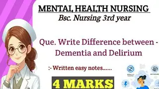 Difference B/W Dementia & Delirium !Mental Health Nursing ! #mentalhealth #motivation #mentalillness
