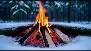 12 Hours Snowy Campfire ASMR🔥Crackling Fire Sounds in Winter Forest for Deep Sleep & Relaxation (4K)