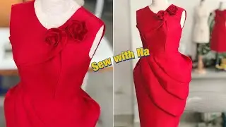 Dạy cắt may Lê Na: Thiết kế đầm cuốn hoa trên ngực liền thân, thân dưới xếp phồng hông 3 lớp