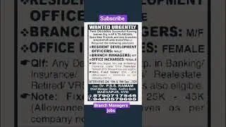 Branch Managers jobs #jobs #shorts #ytshorts #challengersteam