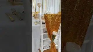 DIY CHAIR SASH | GOLD AND WHITE TABLESCAPE DECOR. #eventdecor #tablescape #chairdecor #decoration