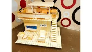 miniature ice cream stick cafe | how to make a handmade miniature cafe craft | see and do