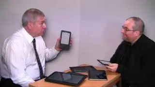 Hardware for Reading Demo - Jamie Munro shows Dominik Lukes different e-Readers, Load2Learn