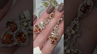 Telegram+79038171153💎Серьги с гранатами спессартин, сапфирами и бриллиантами цена 42000₽ длина 5 см