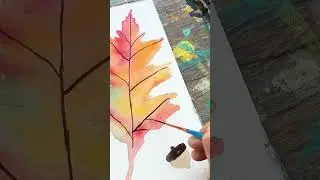 How to paint watercolor fall leaf vein details using a liner brush