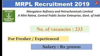 MRPL Recruitment Notification 2019 | Freshers | Permanent Job