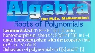 #M.ScMathematics|#PG Algebra|#Herstein |#Lemma5.3.3|Behaviour of polynomials in F[x] and F &prime; [t]