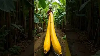 Super long bananas like train harvesting by american farmers #giant #banana #farm #farming