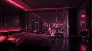Celestia City | Calm Red Room City Lights View | Relaxing Soothing Background Rain Sounds | 1 Hour