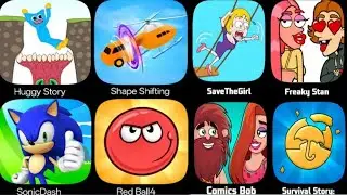 huggy story, save the girl , emoji puzzle , freaky, comics bob , fun race 3d