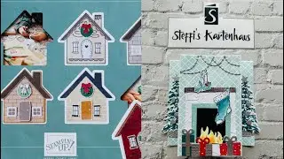 Weihnachtliche Aufstellkarte mit Kamin ohne Stanzen Panoramakarte Weihnachtszimmer