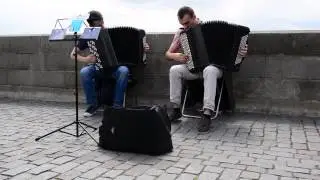 Street musicians Playing Accordions in Prague, Czech Republic