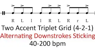 Alternating downstrokes sticking (2 accents) | 40-200 bpm triplet grid sheet music