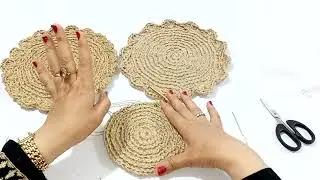 مفرش كروشيه الأواني الساخنة بخيط الخيشCrochet tabl ecloth hot pots