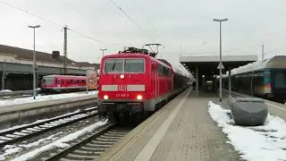 Germany: DB Class 111 electric loco leaves Landshut on a Munchen to Nurnberg passenger service