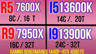 I5 13600K VS R5 7600X VS 13900K VS R9 7950X 1440P GAMING BENCHMARKS WITH RTX 4090 FE