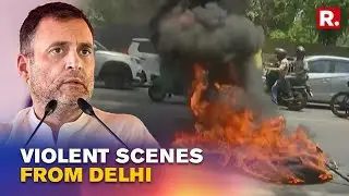 Congress Workers Resort To Arson, Set Fire To Tire Outside ED Office As Rahul's Quizzing Continues