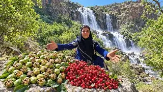 Zagros Treasure | Wild Walnuts and Hawthorn Berries by the Waterfall 🏔️🌰🍒💧