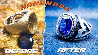 Blue sapphire stone ring making | Handmade 💍| Gents Ring