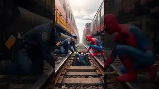💛 Spiderman and Cop Save Kid on Train Tracks! 😱🚆💛 Spiderman Evolution ✅ shorts #spiderman #marvel