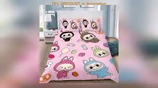 A must-have product! Cute Teeth New Anime MNS Pink Duvet Cover Set HD Comforter Cover for Kids Bed