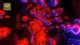 VJ LOOP NEON Glowing Bubble Abstract Background Video 4k Red Blue ASMR Metallic Tunnel Screensaver