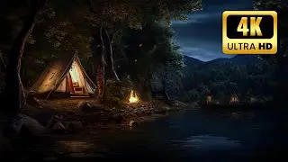 10 Hours Night Forest Sounds for Sleep (Crickets, Campfire, Distant Wolf Howls, Owl)