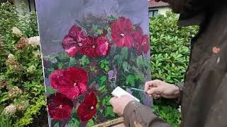 kwitnący hibiskus, painting a blooming hibiscus