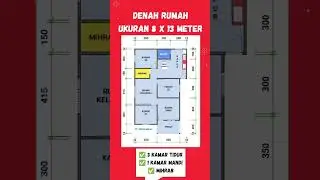 Denah Rumah 8x13 Meter Leter L | 3 Kamar Tidur + Mihrab Minimalis Modern