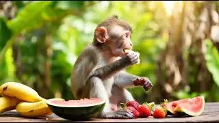 Monyet Lucu Makan Buah | Video 4K Super Realistis