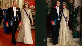 Kate Middleton Stuns in Gold Gown & Princess Diana&rsquo;s Tiara at Windsor State Banquet
