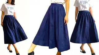 DIY// Linen Skirt/How to sew a skirt with elastic waist /for beginners.