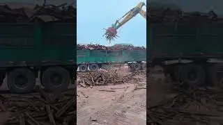 Loading steel scrap with an excavator magnet. #shorts