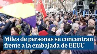 Gran manifestaci&oacute;n frente a la embajada de EEUU en Madrid contra la captura de Maduro en Venezuela