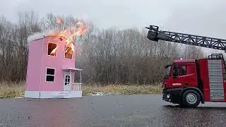 Doll house burning and RC fire truck
