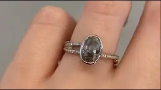 Unique Bezel Set 2ct Oval Rough Grey Diamond Engagement Ring with Nature Inspired Details - Amani