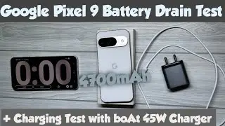 Google Pixel 9 Battery Drain Test + Charging Test | 45W boAt GaN Charger 