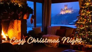 Cozy Christmas Cabin with Castle View 🎄 Fireplace & Snowfall | Relaxing Winter Ambience