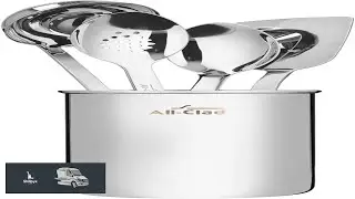 All Clad 5 Piece Stainless Steel Kitchen Utensil Set  Includes Ladle Solid Spoon