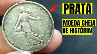 MOEDA DE PRATA! MOEDA FRANCESA DE PRATA. Cole&ccedil;&atilde;o de moedas estrangeiras! Moeda de 5 Francs de PRATA