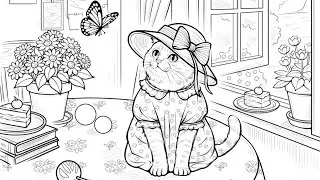 Color By Number Zen Life Pets in Love Collection 03 Cat in Bloom & Yarn Whispers #coloringbook