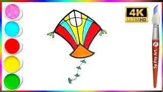 Kite 🪁 drawing & colour easy | Cute Patang Drawing for art students 