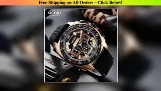 Megir Males Mens Chronograph Sport Watches with Quartz Movement Rubber Band Luminous Wristwatch