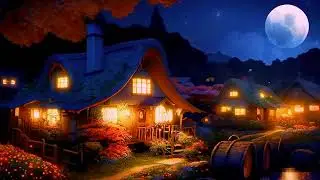 Warm village scene on moonlit night  relax  music